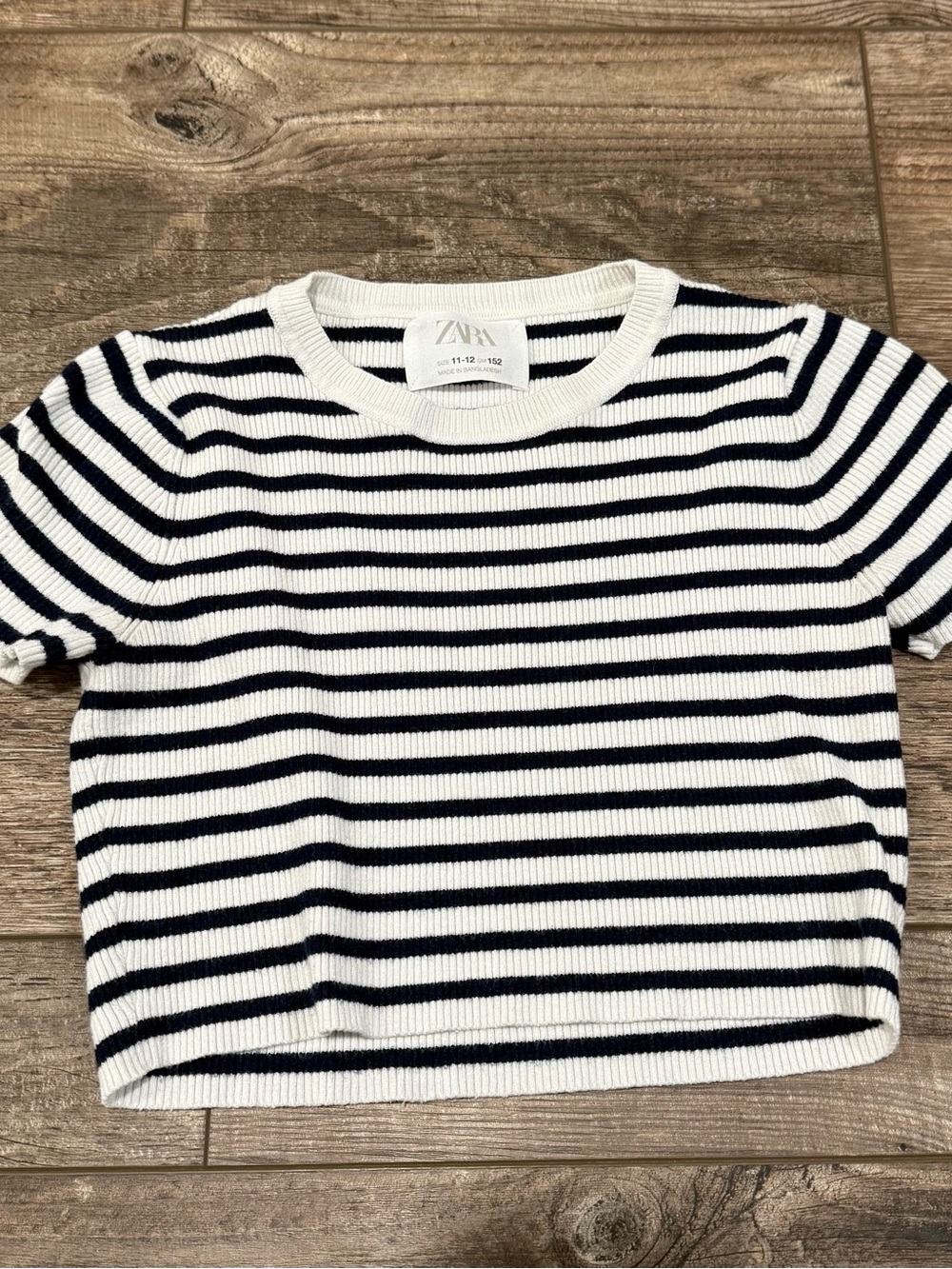Zara Kids Navy & White Striped Knit Tee